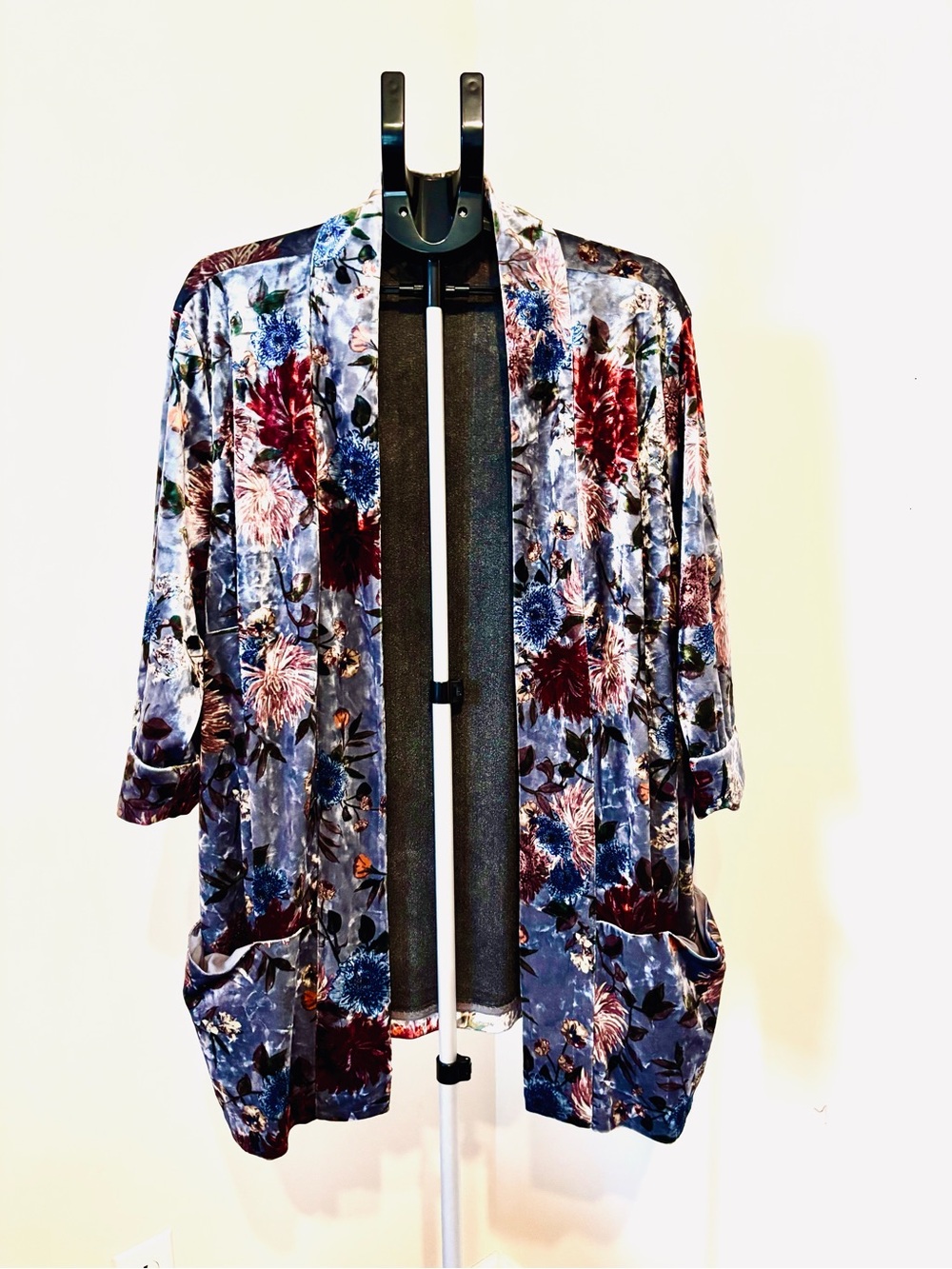 Coldwater Creek Velvet Floral Burnout Open Front Jacket 3/4 Sleeves Floral Sz 2X